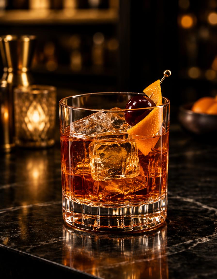 Representação visual do coquetel Old Fashioned